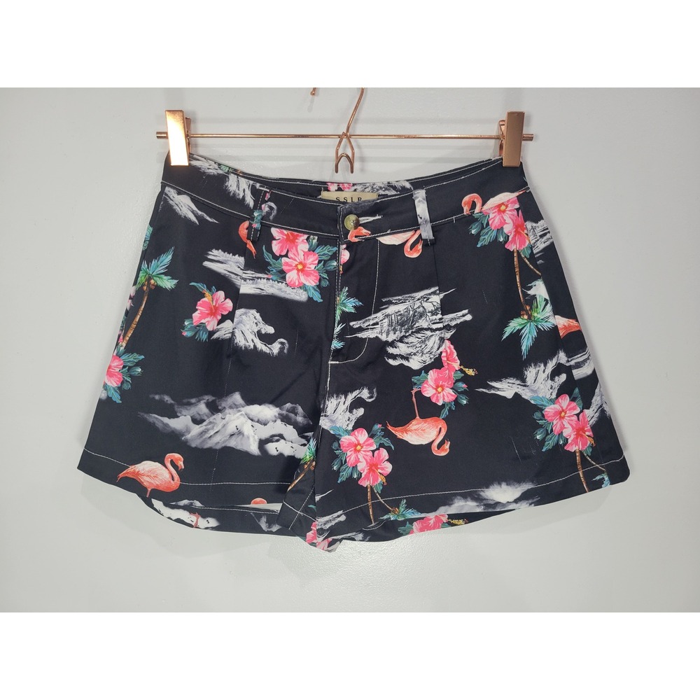 SSLR Womens Flamingo Tropical High Waisted‎ Shorts Black Floral Size 27